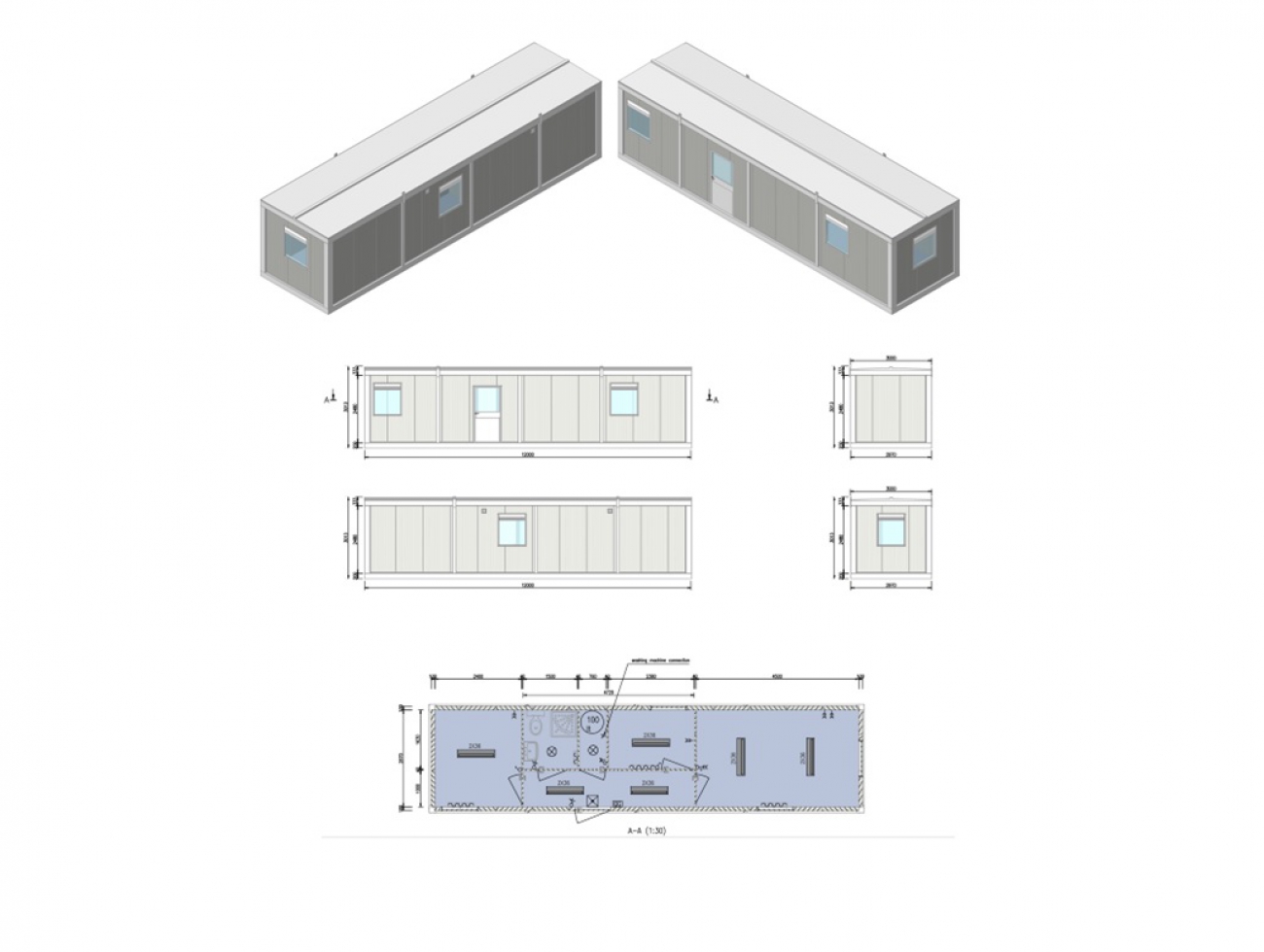 Wooncube 36 (cabin 12x3m.) 2 slaapkamers