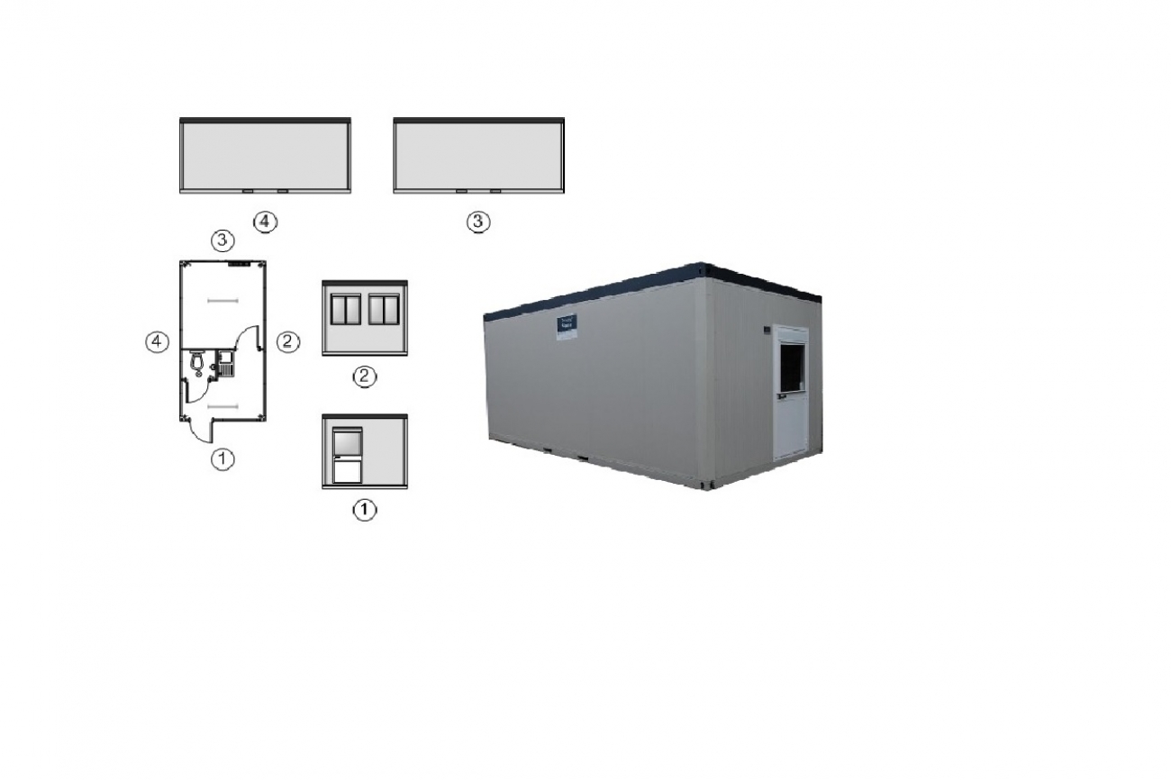 Unit 6x3m. indeling (toilet en pantry) TS-130